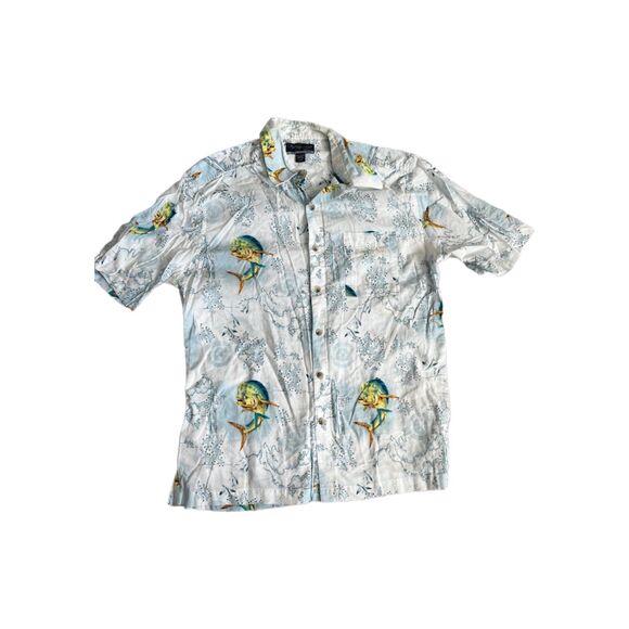 Fishing life cotton novelty fish button up LARGE - Picture 1 of 5